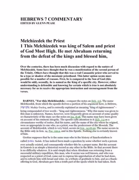 Unveiling the Melchizedek Mystery: A Commentary on Hebrews 7